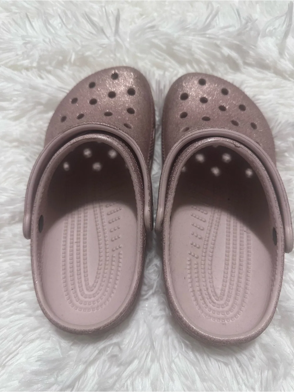 Used CROCS Kids' Glitter Clogs in Rose Metallic size 2
